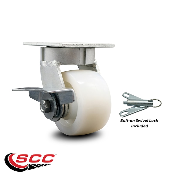 4 Inch Kingpinless Nylon Wheel Swivel Caster with Brake and Swivel Lock SCC